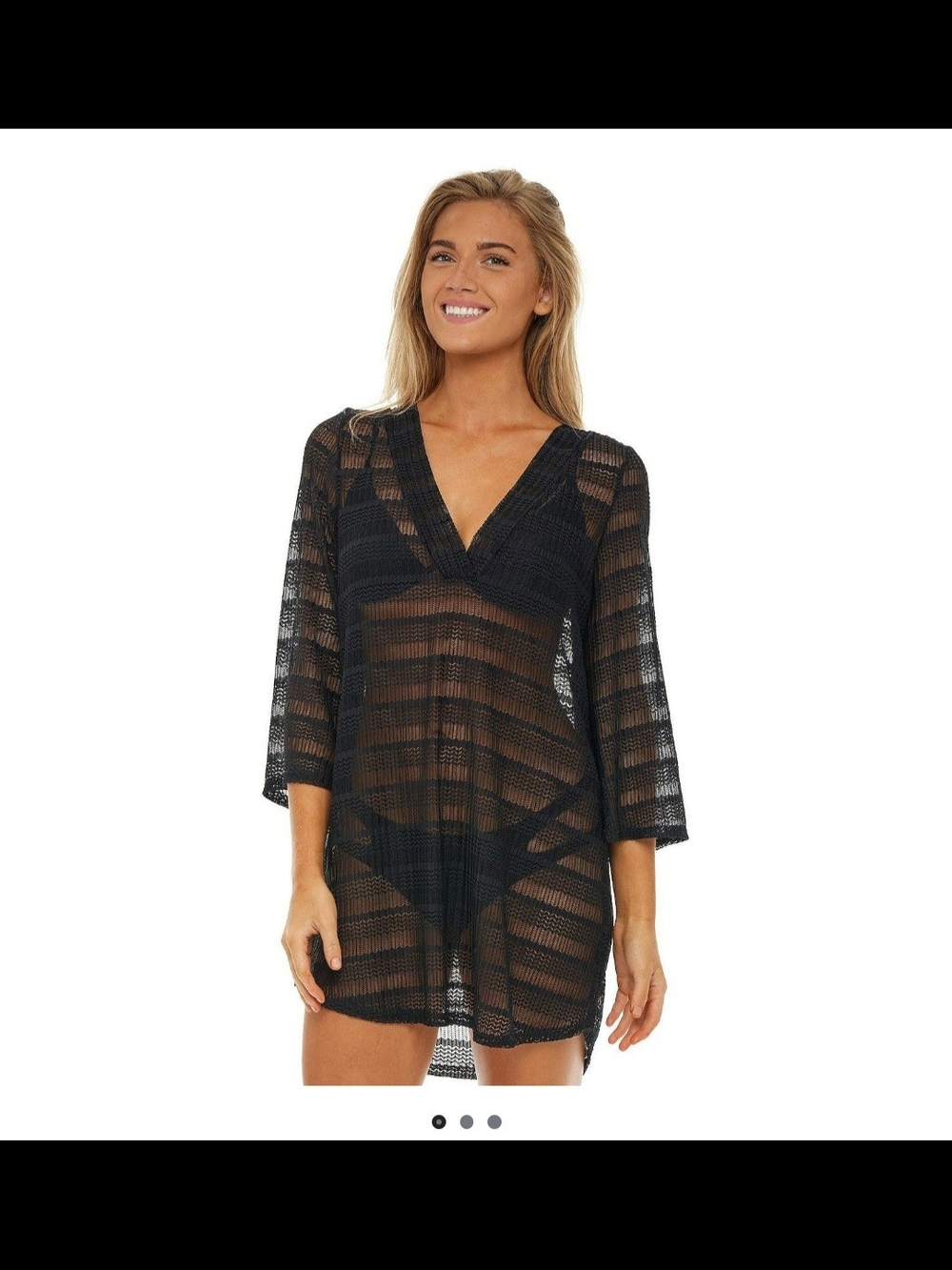 Jordan Taylor Black Sheer Crochet V-Neck Swim Cover-Up